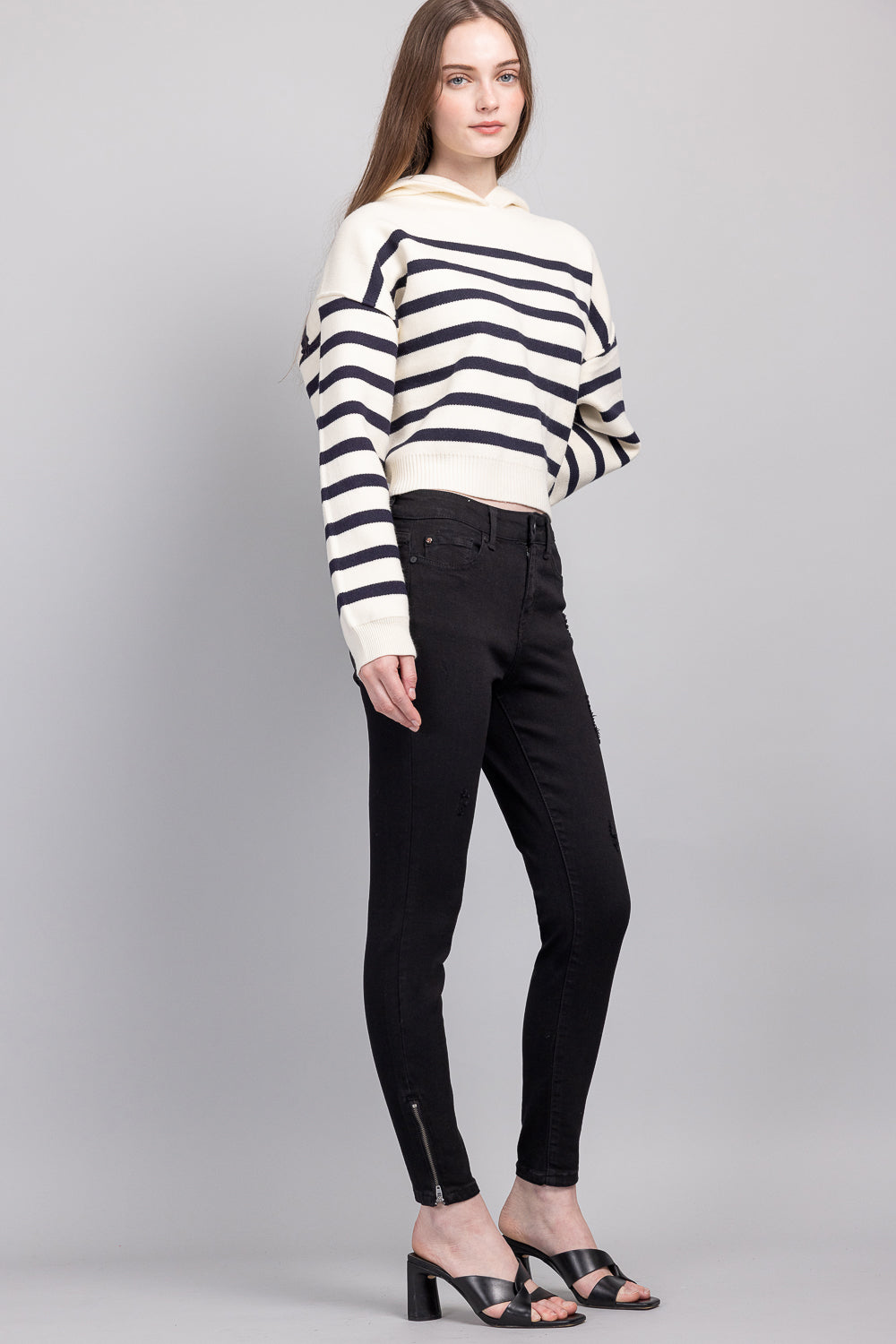 Women's black skinny pants jeans, cotton blend, stylish casual wear