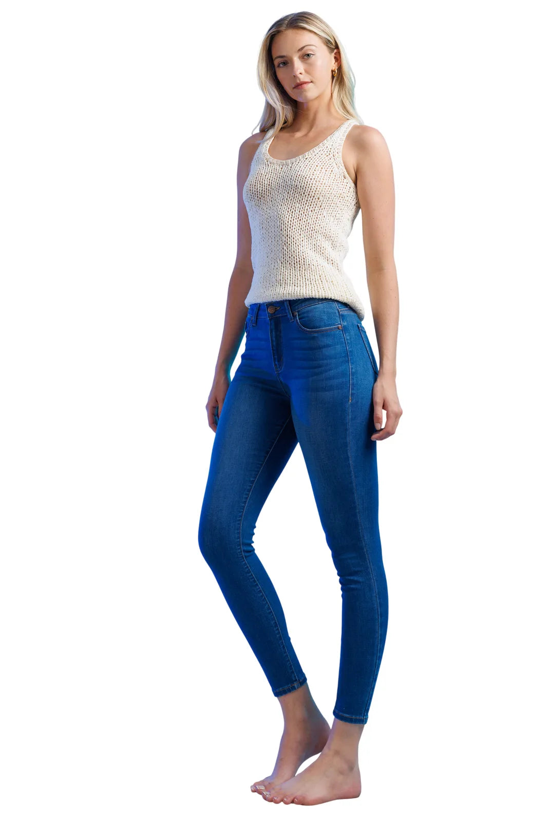 Women's blue skinny pants jeans, stretchy denim for everyday wear