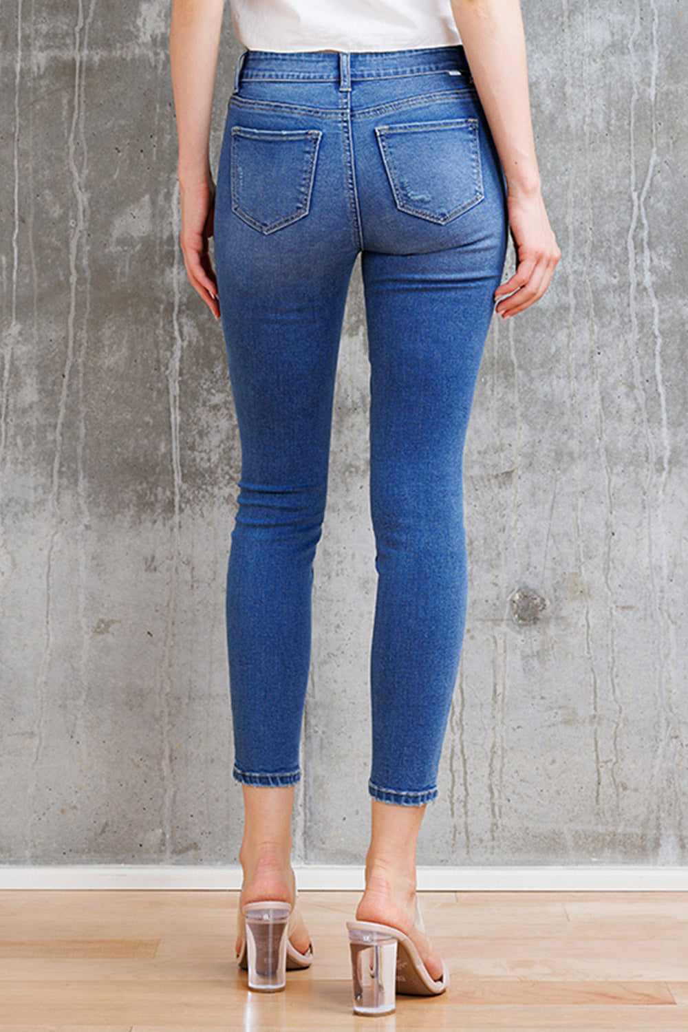 Women's blue skinny pants jeans, stretchy denim, perfect for casual wear