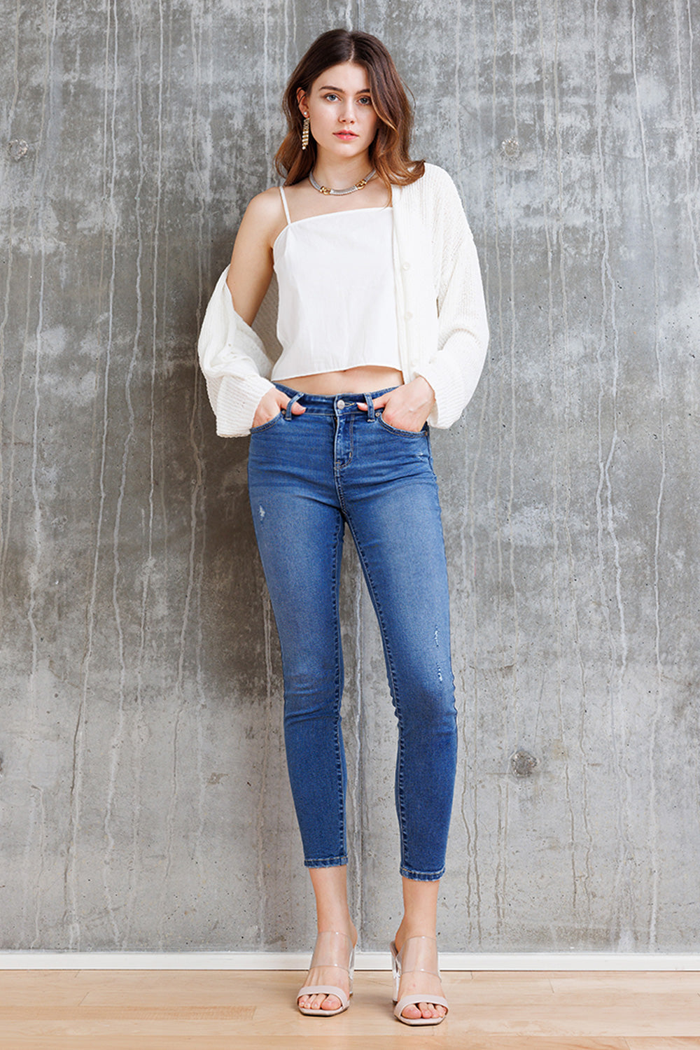 Women's blue skinny pants jeans, versatile for casual wear