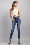 Women's blue skinny pants jeans, stretchy fit for casual wear