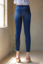 Shop ENJEAN women's dark blue skinny pants jeans in stretch denim