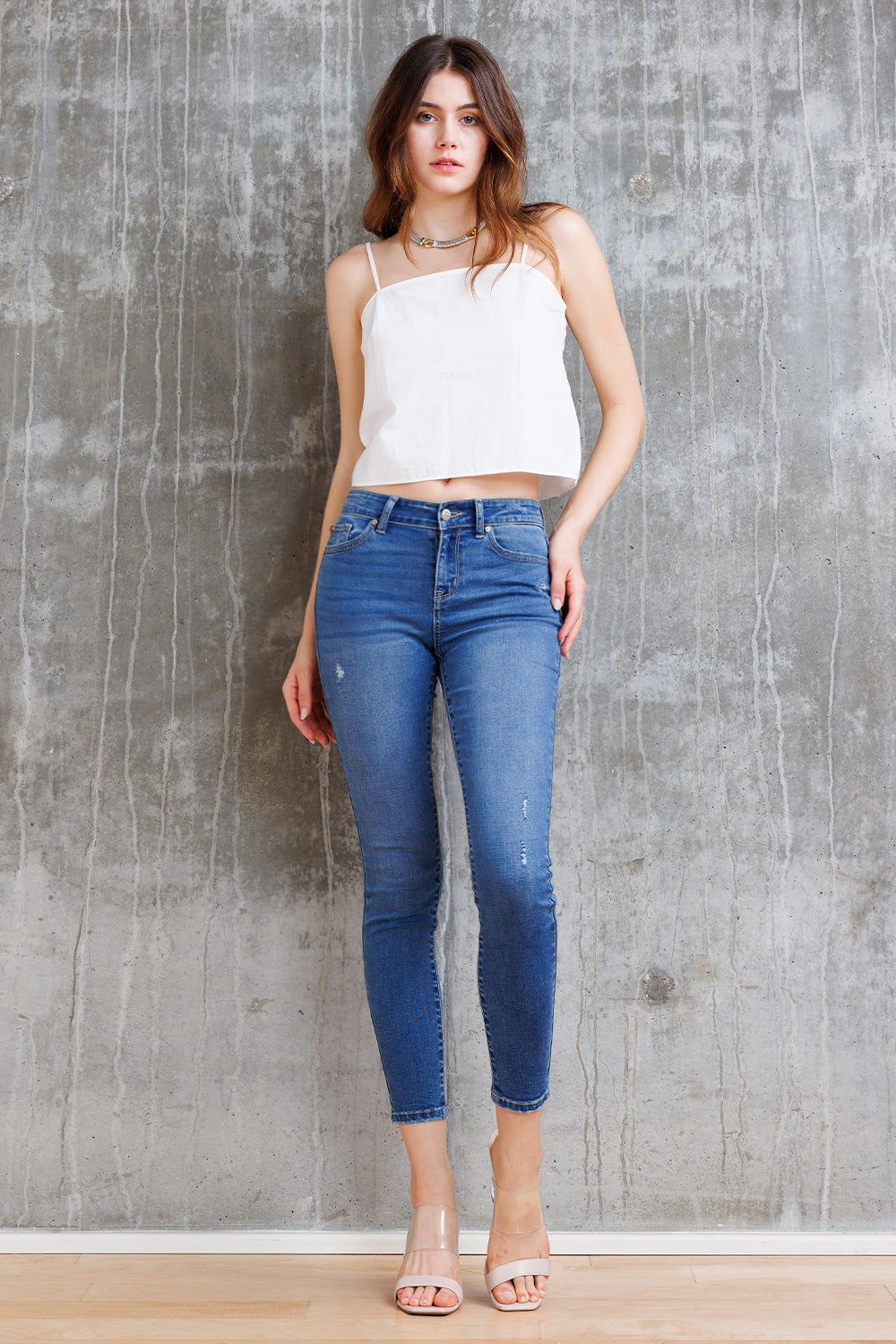 Women's blue skinny pants jeans, denim material, casual wear