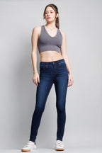 Women's dark blue skinny pants jeans, perfect for casual outings.