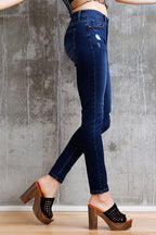 Women's ripped skinny pants jeans, dark wash denim, trendy casual wear
