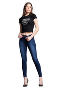 Women's dark blue skinny pants jeans, comfortable stretch denim for casual wear