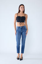 Women's blue skinny pants jeans, cotton material, stylish casual wear