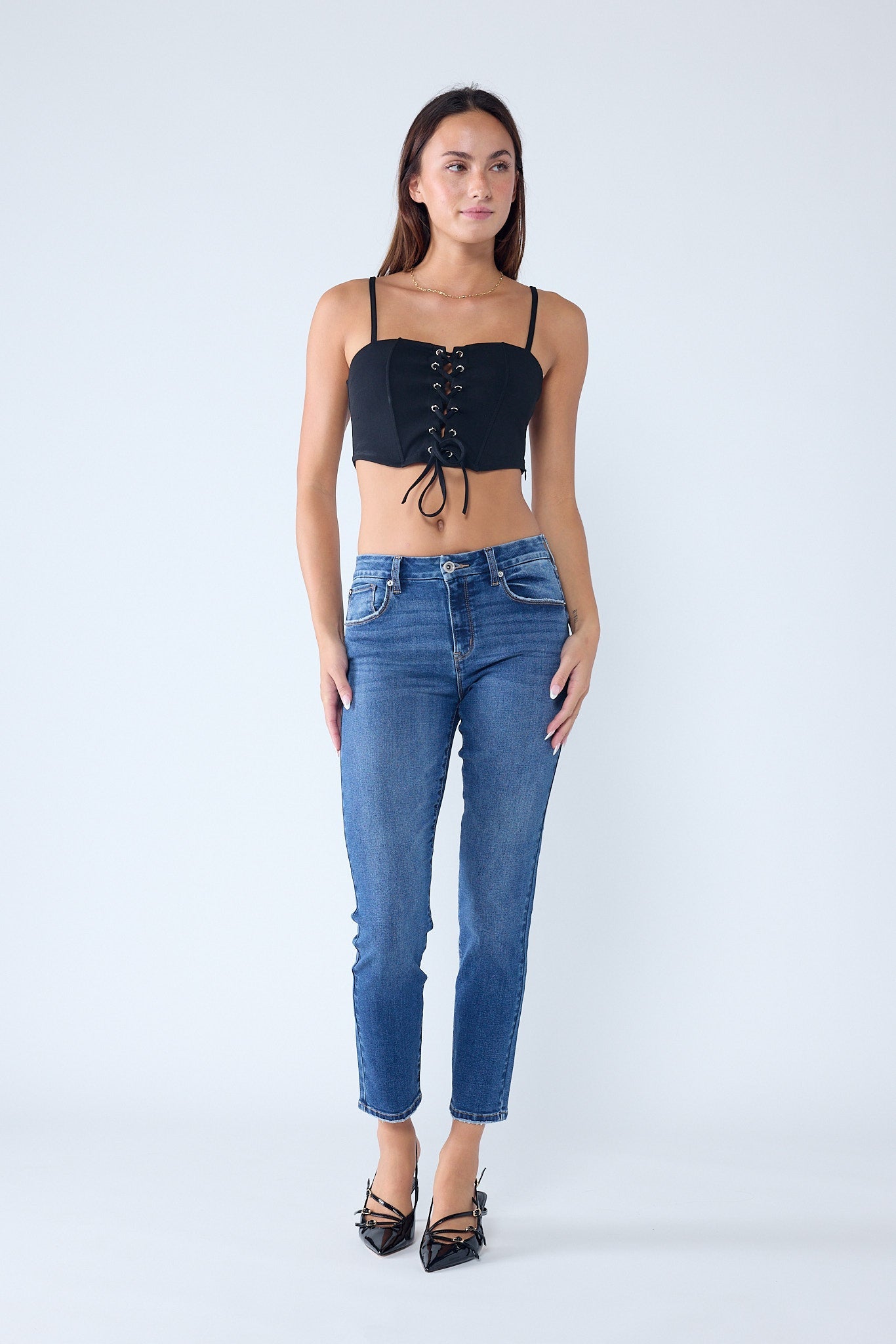 Women's blue skinny pants jeans, cotton material, stylish casual wear