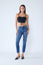 Women's blue skinny pants jeans, stylish casual wear for everyday outfits