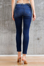 Women's dark blue skinny pants jeans, stretchy denim for a sleek look
