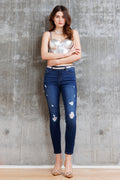 Women's distressed skinny pants jeans in dark blue for casual wear