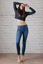 Women's blue skinny pants jeans, stretchy denim for casual wear