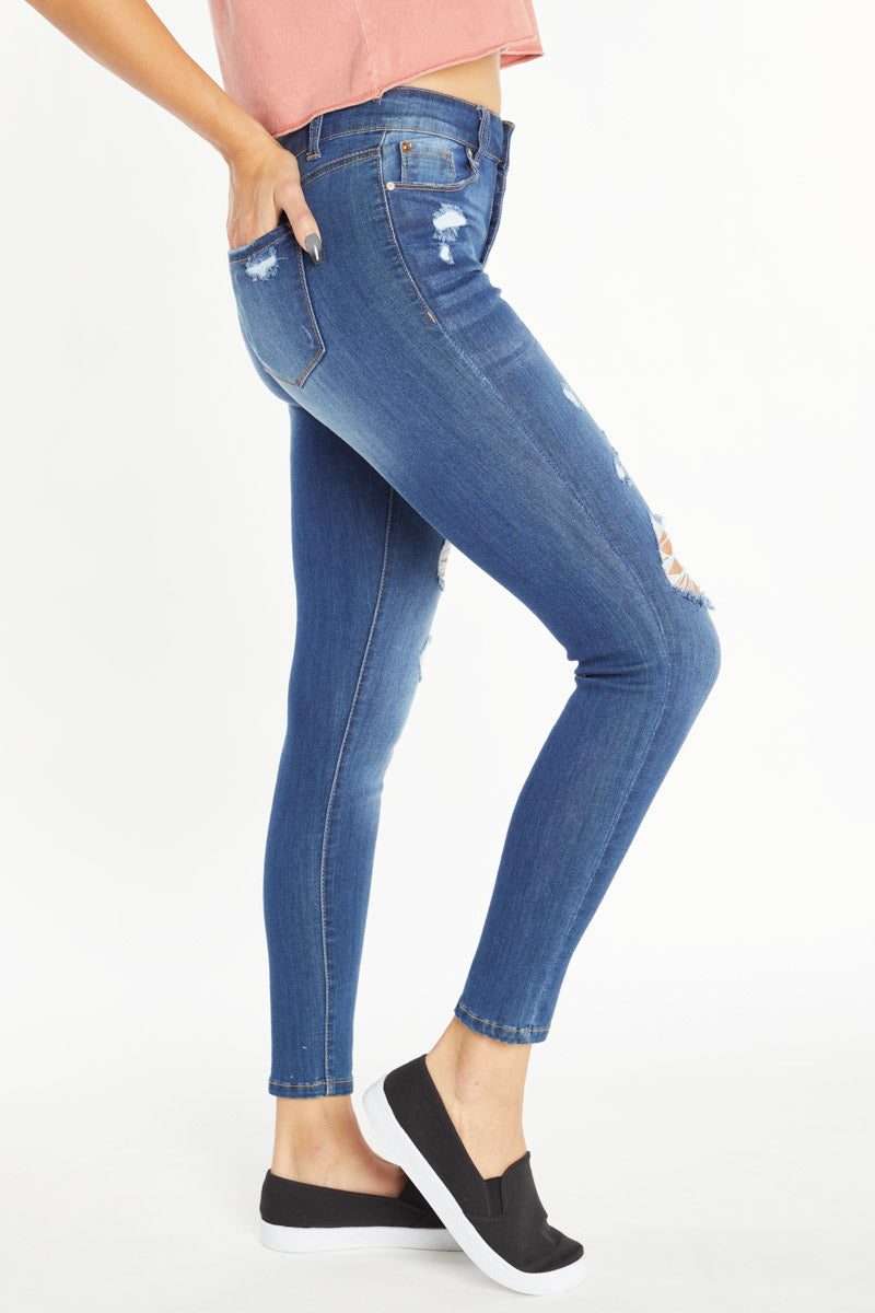 Women's distressed skinny pants jeans in blue, perfect for casual wear