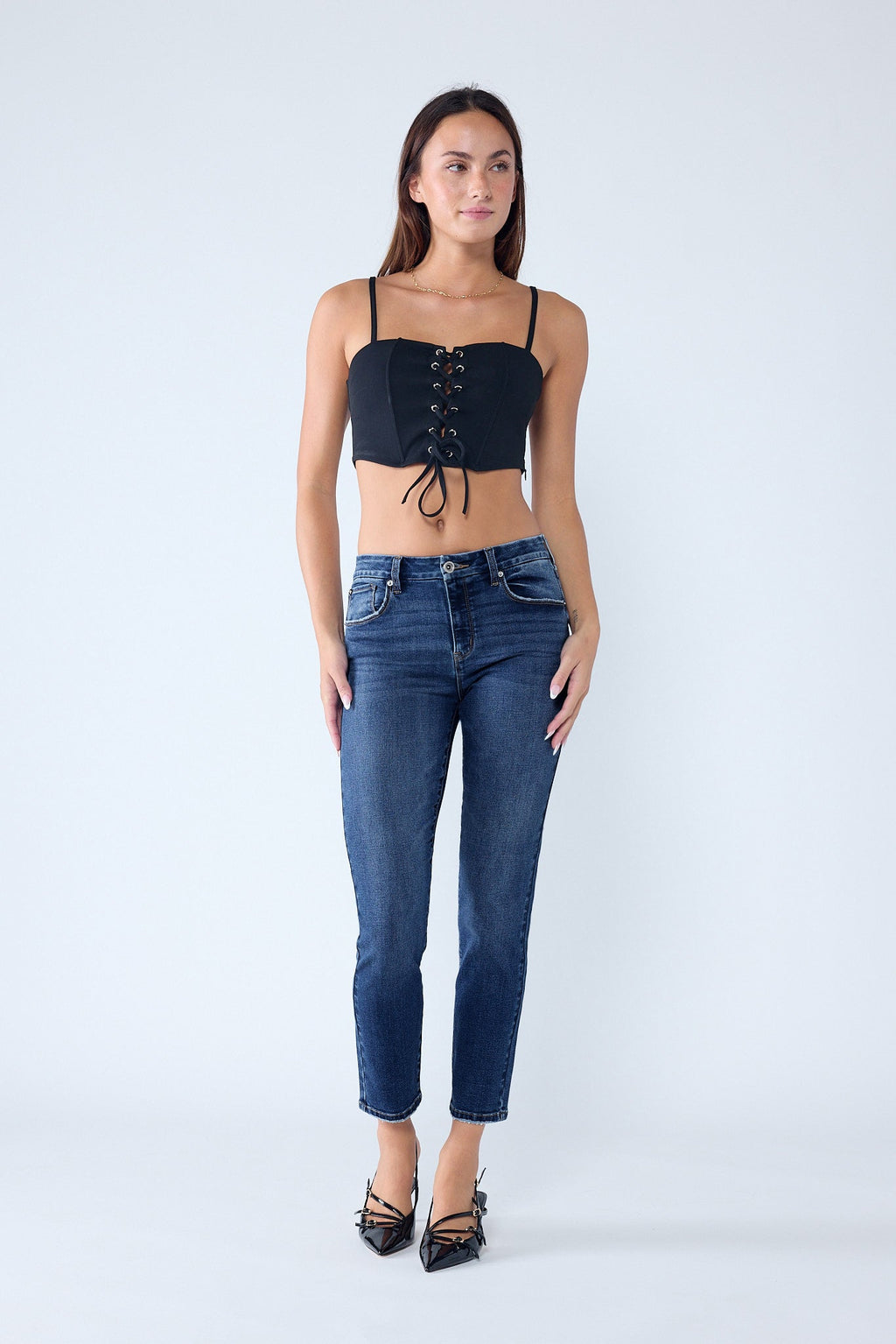 Women's dark blue skinny pants jeans for casual outings