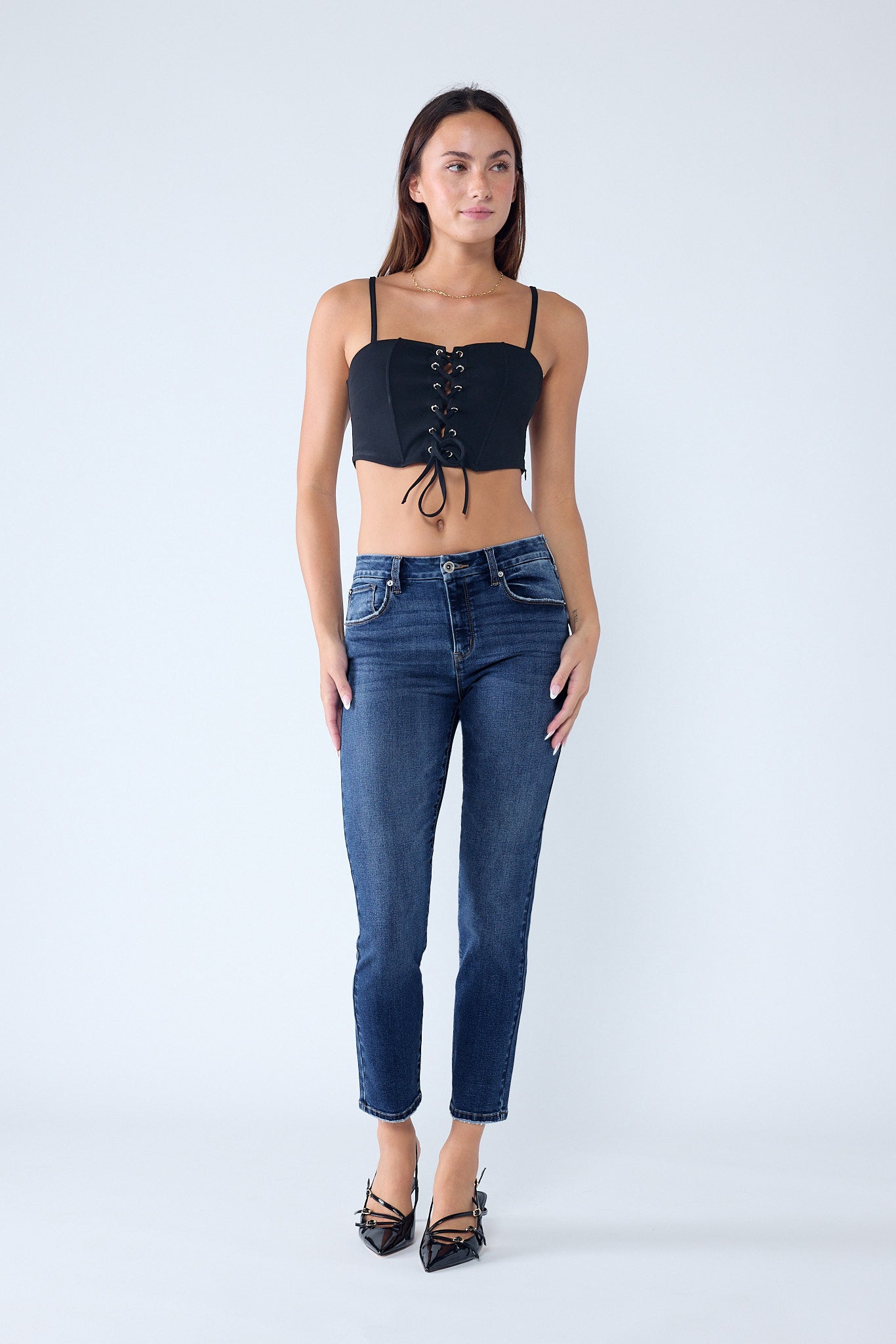 Women's dark blue skinny pants jeans for casual outings