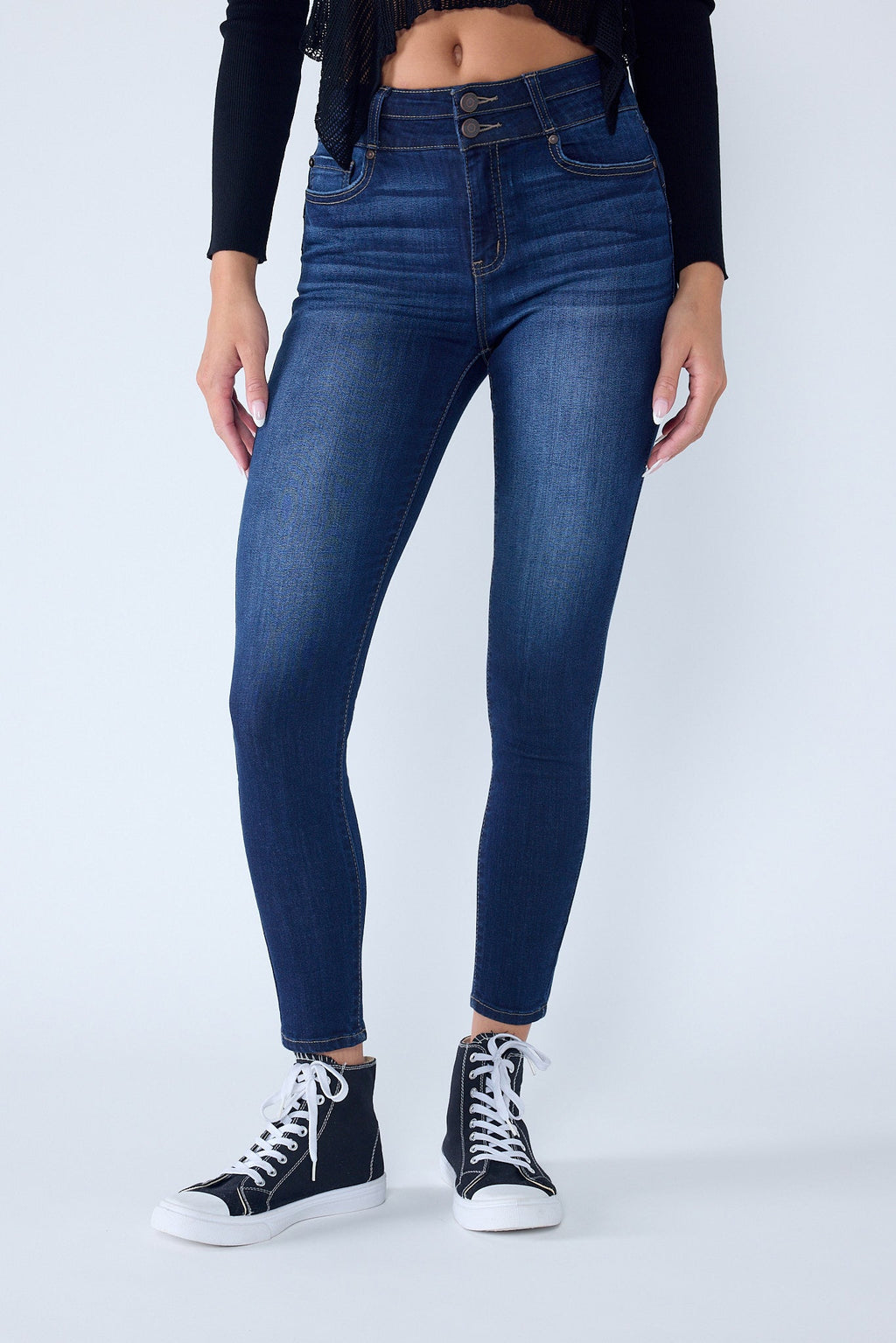 Women's dark blue skinny pants jeans, stretchy denim, casual wear