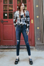 Women's dark wash skinny pants jeans, stylish denim for casual wear