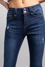 Women's dark blue skinny pants jeans with distressed details for casual wear