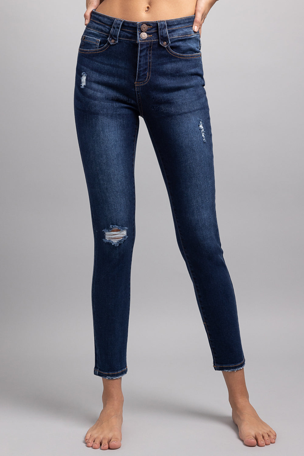Women's dark blue skinny pants jeans, stretchy denim, casual wear