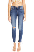 Women's blue skinny pants jeans, distressed denim, casual wear