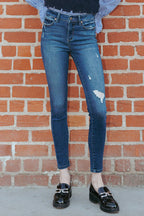 Women's blue skinny pants jeans, distressed style, casual wear