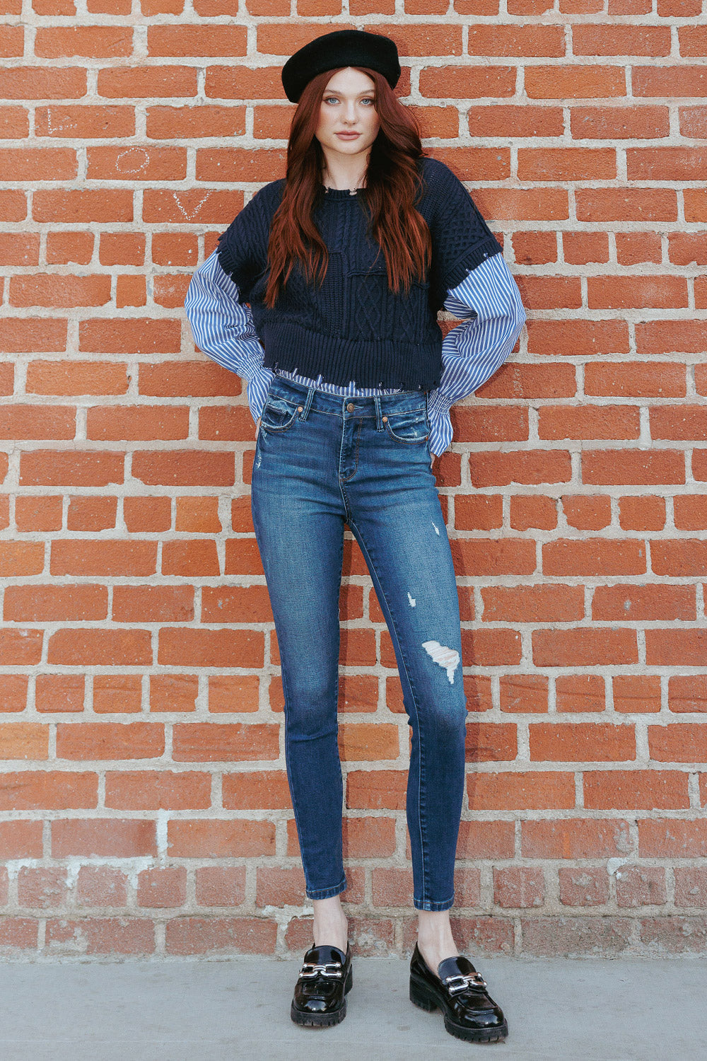 Shop ENJEAN women's skinny pants jeans in dark blue denim for casual wear
