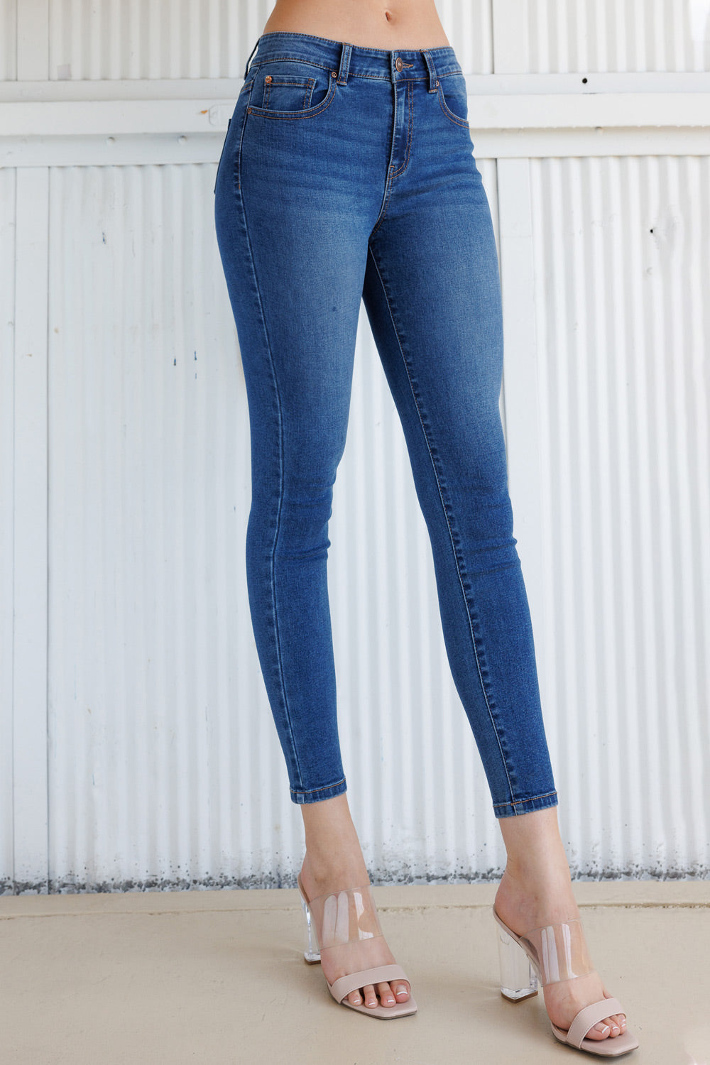 Women's blue skinny pants jeans, stretchy denim for casual wear