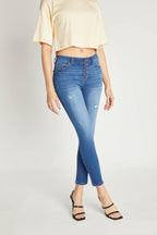 Women's distressed blue skinny pants jeans, versatile for casual wear