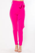 Women's pink skinny pants jeans with stylish tie waist for casual wear