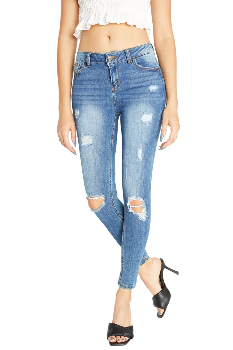 women's ripped blue skinny pants jeans for casual outings