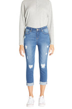 Women's distressed skinny pants jeans in light blue denim, casual wear