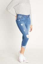 Women's distressed skinny pants jeans in light blue for casual wear