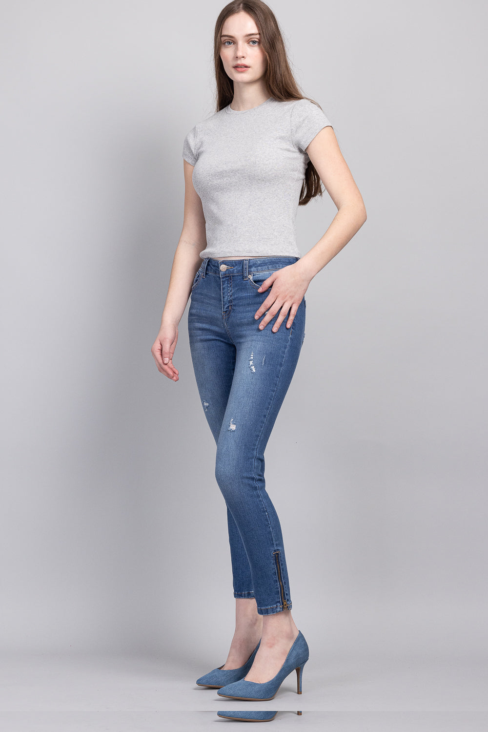 Women's blue skinny pants jeans, stretch denim, casual wear