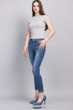 Women's blue skinny pants jeans, stretch denim, casual wear