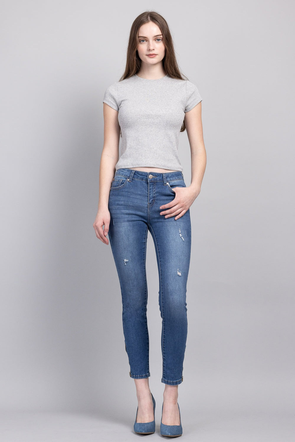 Shop ENJEAN women's skinny pants jeans in blue denim for casual wear