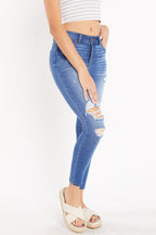 Women's blue ripped skinny pants jeans, perfect for casual outings