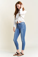 Women's blue skinny pants jeans, stretchy cotton blend for casual outings