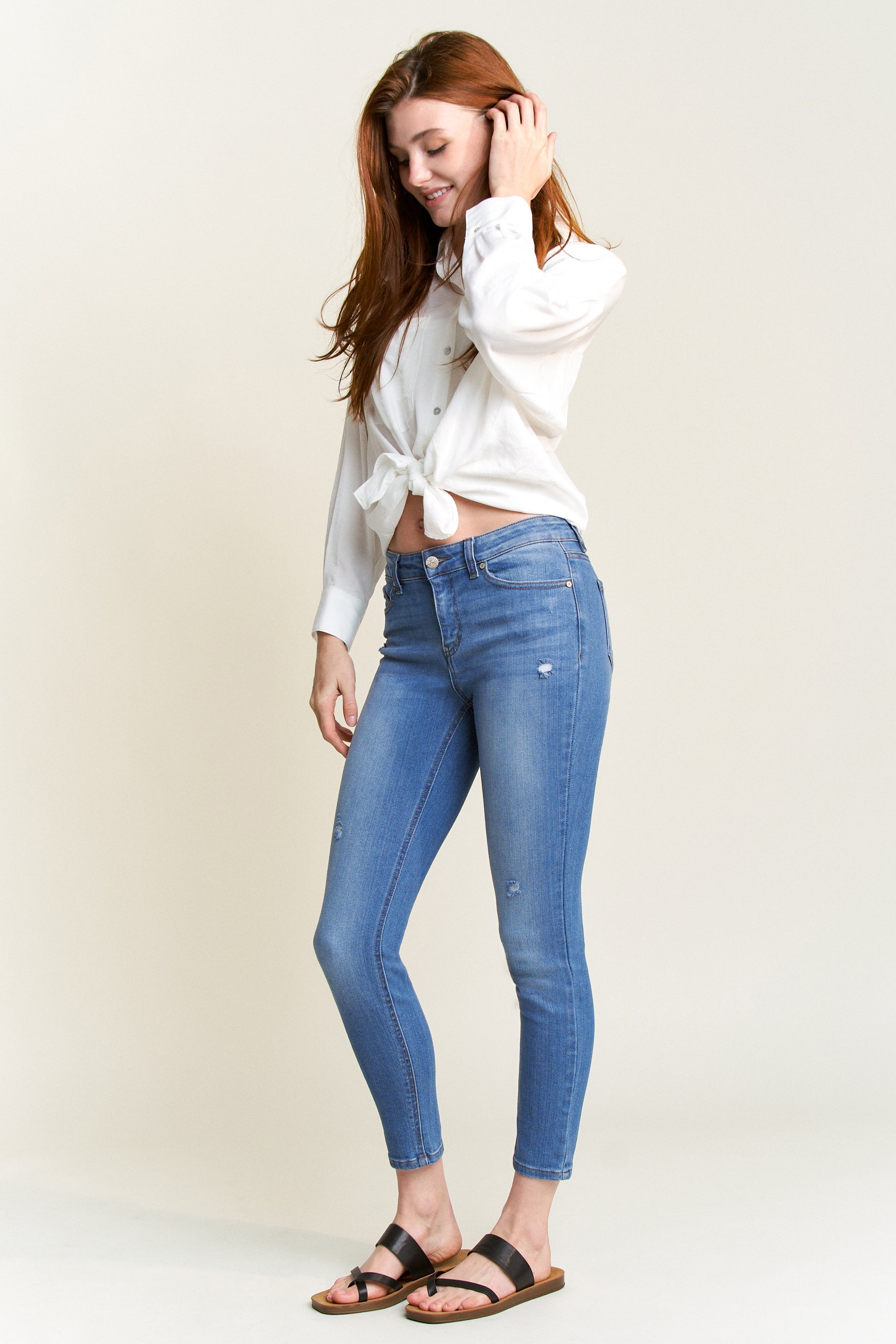 Women's blue skinny pants jeans, stretchy cotton blend for casual outings
