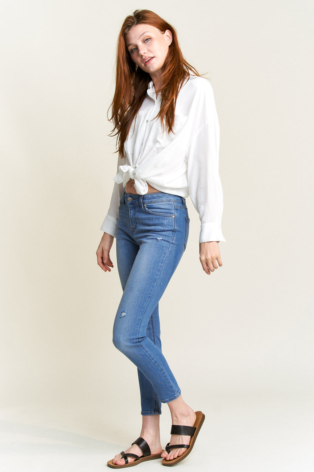 Women's blue skinny pants jeans, casual wear, cotton blend fabric