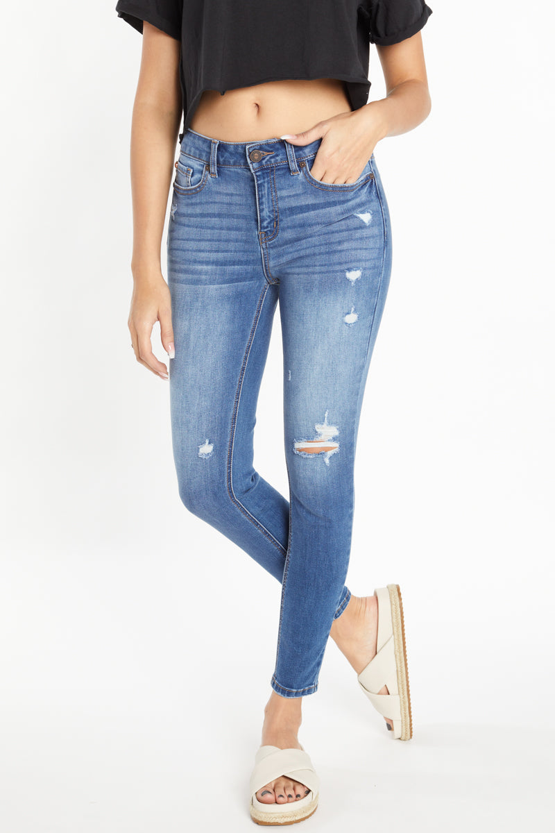 Women's distressed blue skinny pants jeans for casual wear