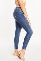 Women's blue distressed skinny pants jeans for a stylish casual look