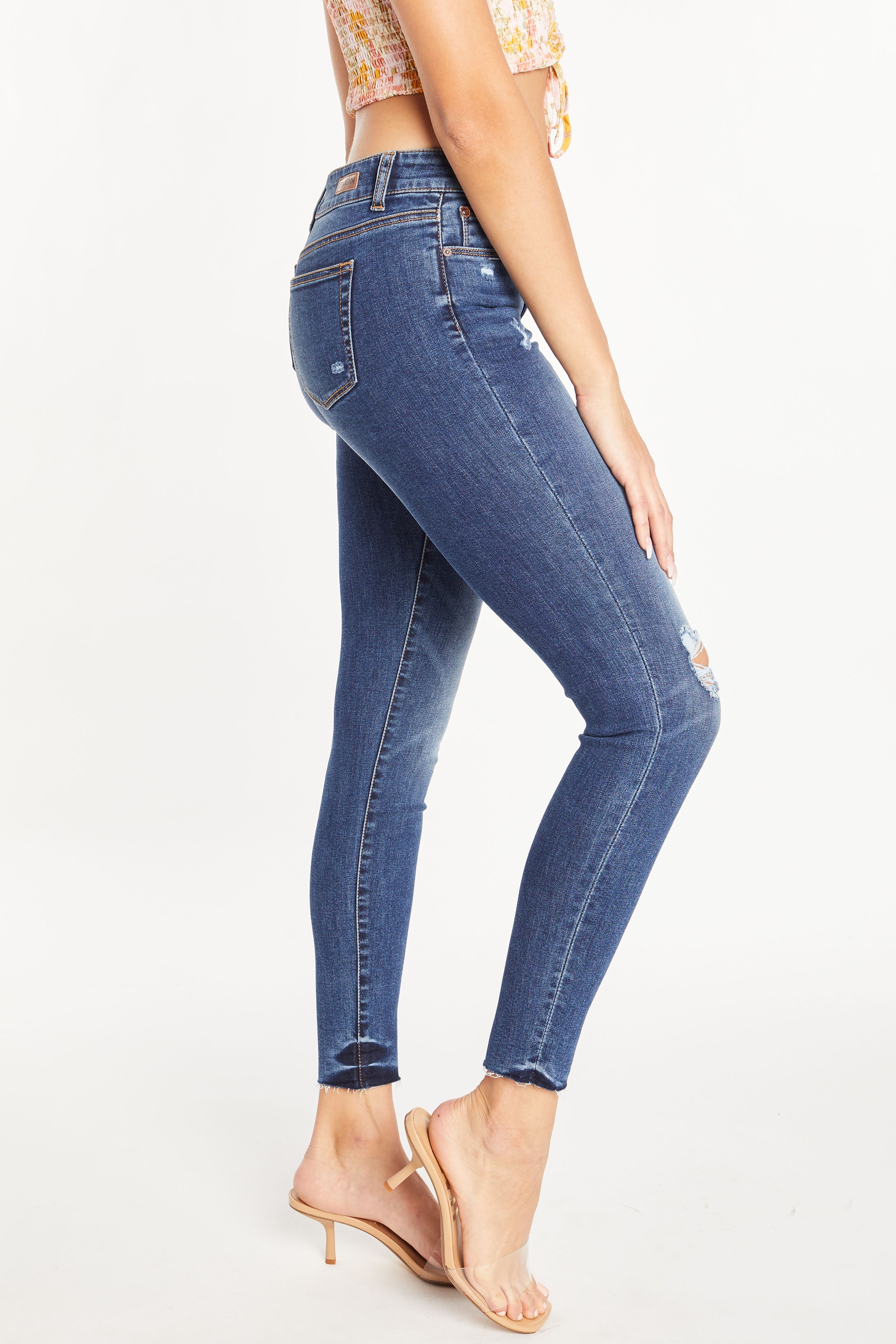Women's blue distressed skinny pants jeans for a stylish casual look