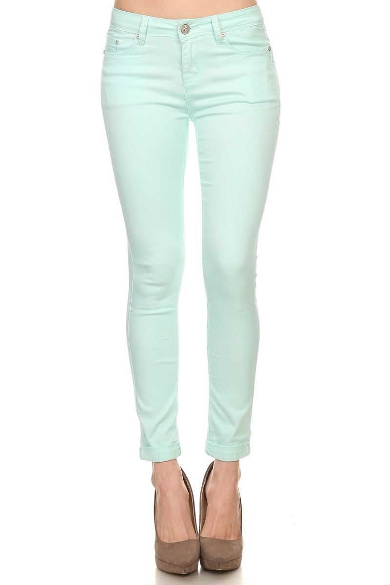 Women's mint green skinny pants jeans, perfect for casual outings