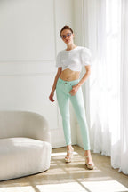 Women's mint skinny pants jeans, stretchy denim for casual wear