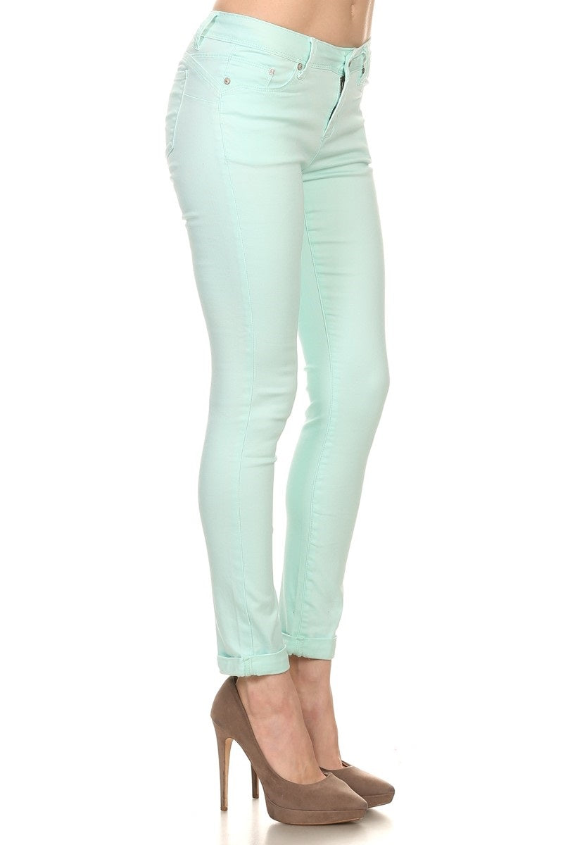 Mint green skinny pants jeans for women, perfect for casual wear
