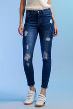 Women's blue distressed skinny pants jeans for casual wear