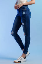 Shop ENJEAN women's skinny pants jeans in dark blue denim, casual wear