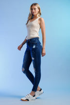 women's blue skinny pants jeans, stylish and comfortable for casual wear