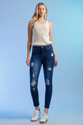 Women's blue skinny pants jeans with distressed detailing for casual wear