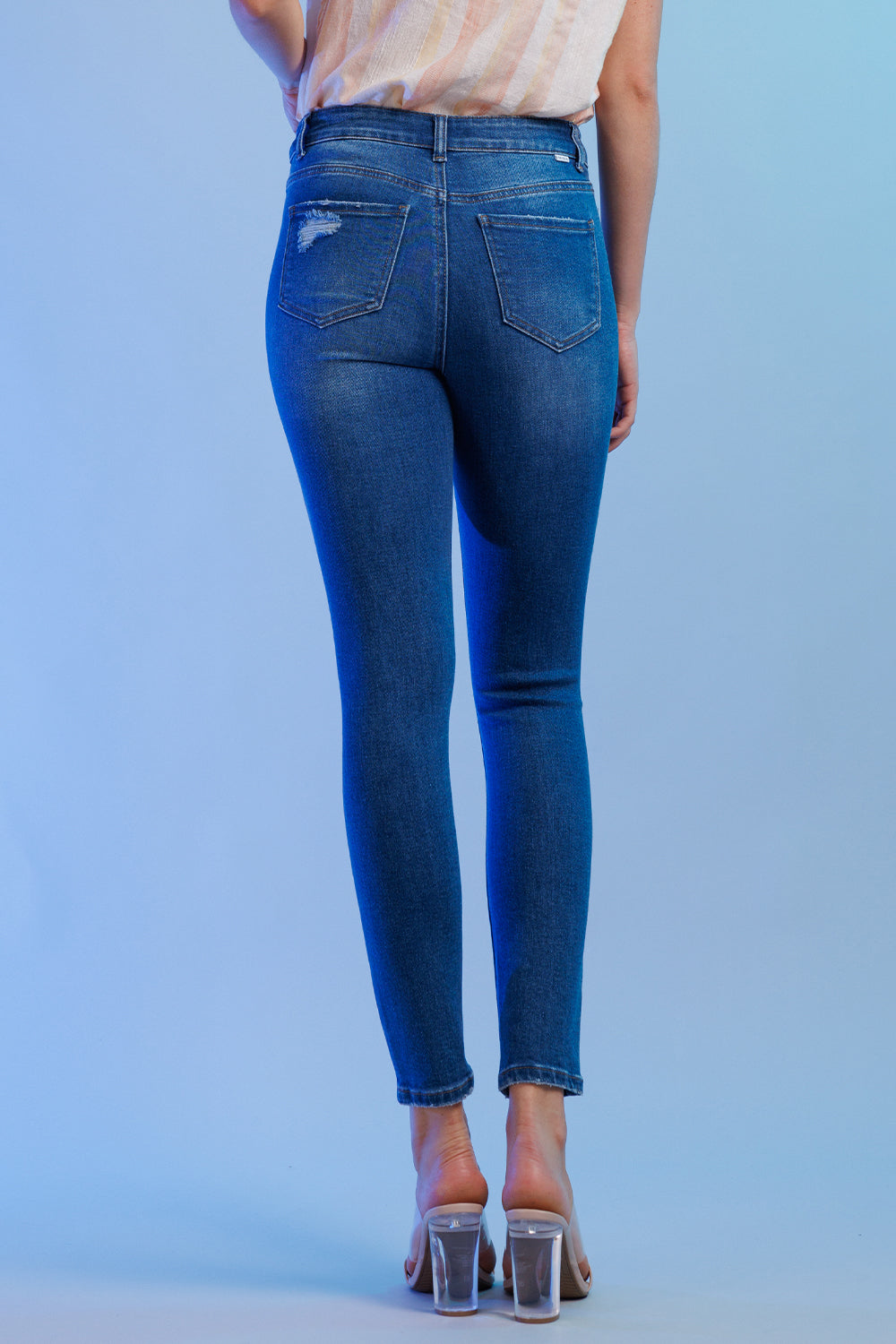 Women's blue skinny pants jeans, stylish fit for casual wear